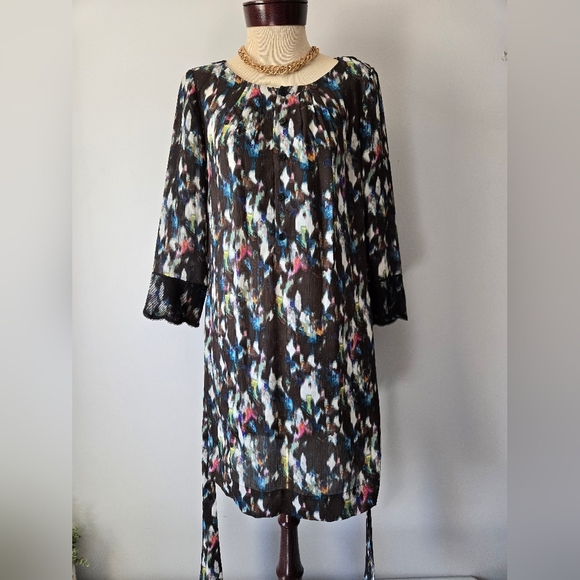 RACHEL ROY Watercolour Patterned Semi Sheer Lightweight Belted Dress. Size M - Picture 9 of 13